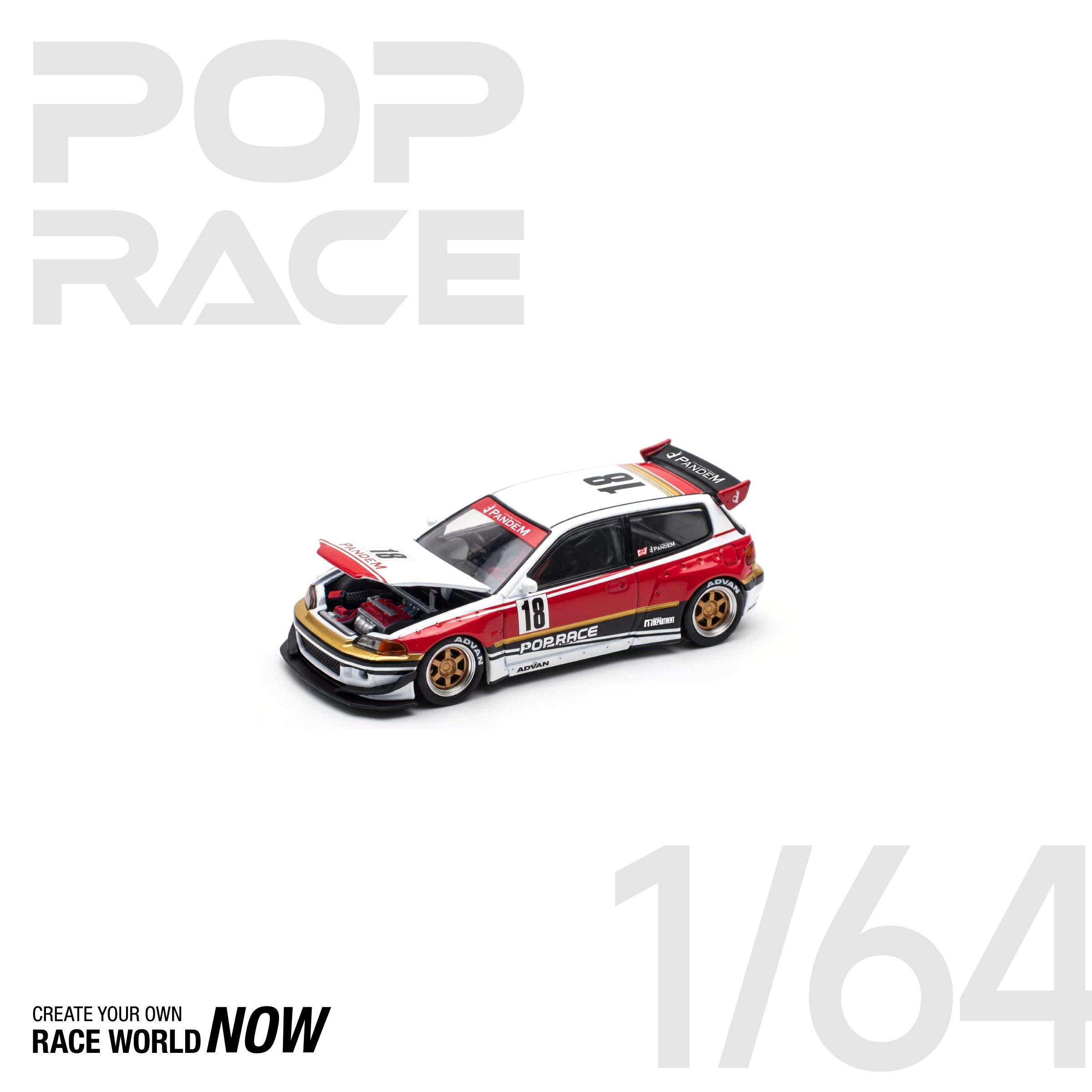 POP RACE 1/64 - PANDEM EG6 WHITE/RED