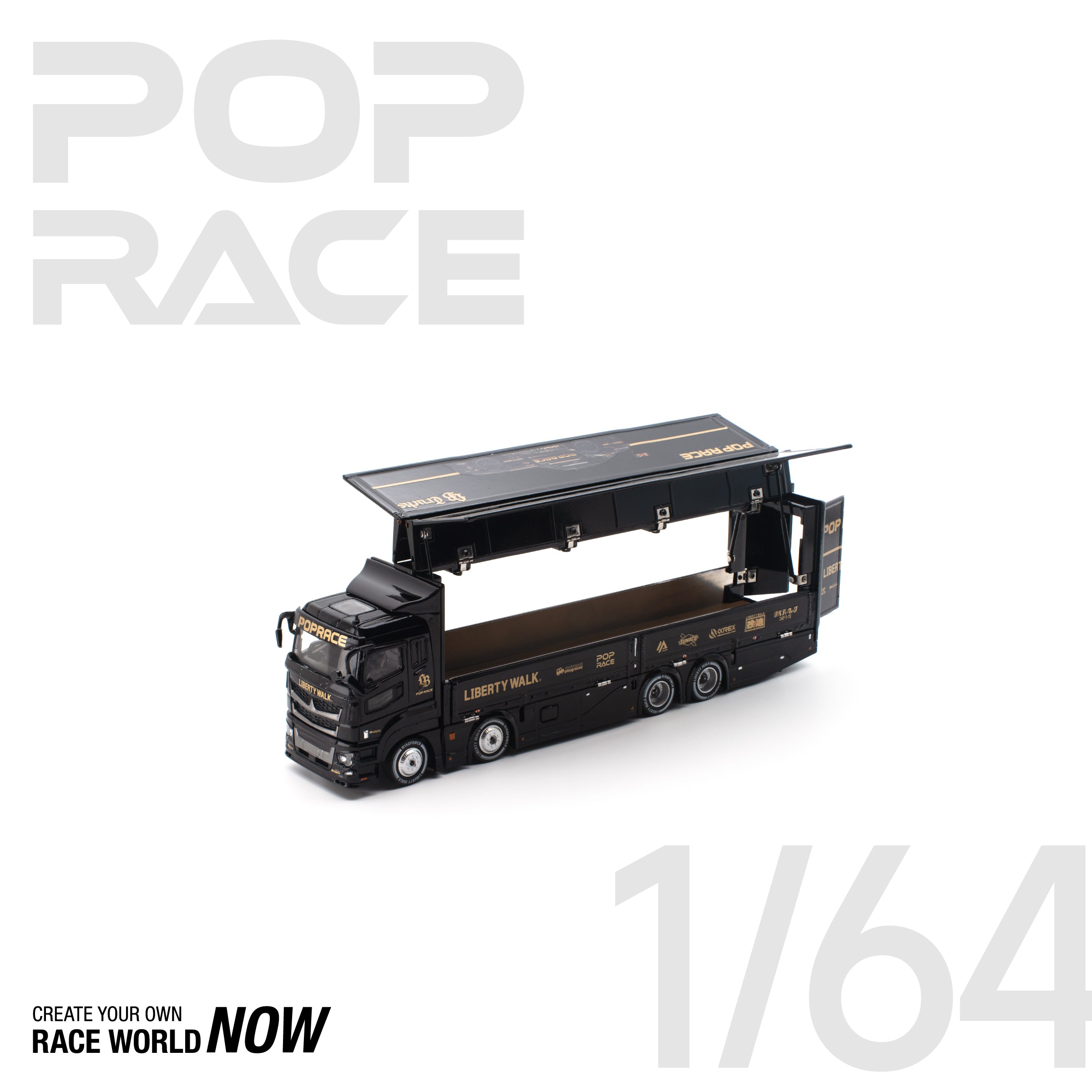 POP RACE 1/64 LBWK TRUCK - BLACK NEW TOOLING