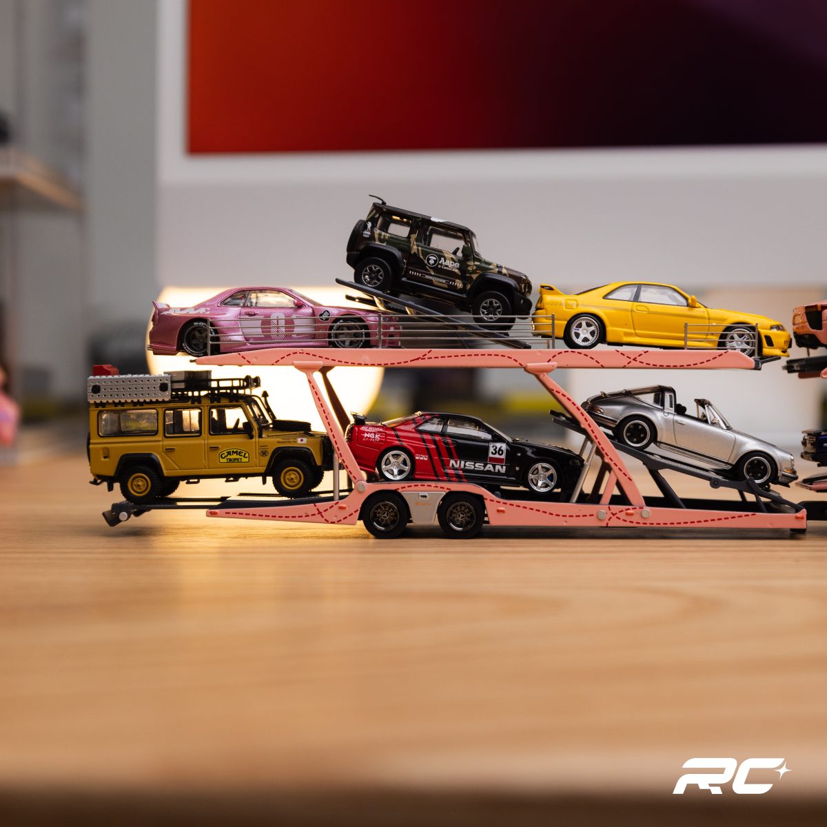 1/64 Shadow Pro Mercedes-Benz Actros Double Level Trailer with Lexus LFA #23 Pink Pig Diecast Car Model