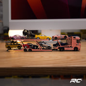 1/64 Shadow Pro Mercedes-Benz Actros Double Level Trailer with Lexus LFA #23 Pink Pig Diecast Car Model