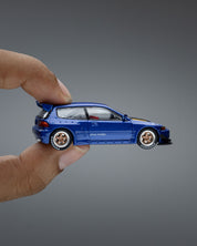 POP RACE 1:64 PANDEM CIVIC EG6 METALLIC BLUE WITH OPEN HOOD PR640174