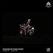 SUZUKI BLACK AND RED MOTORCYCLE DOLL SET RESIN MODEL