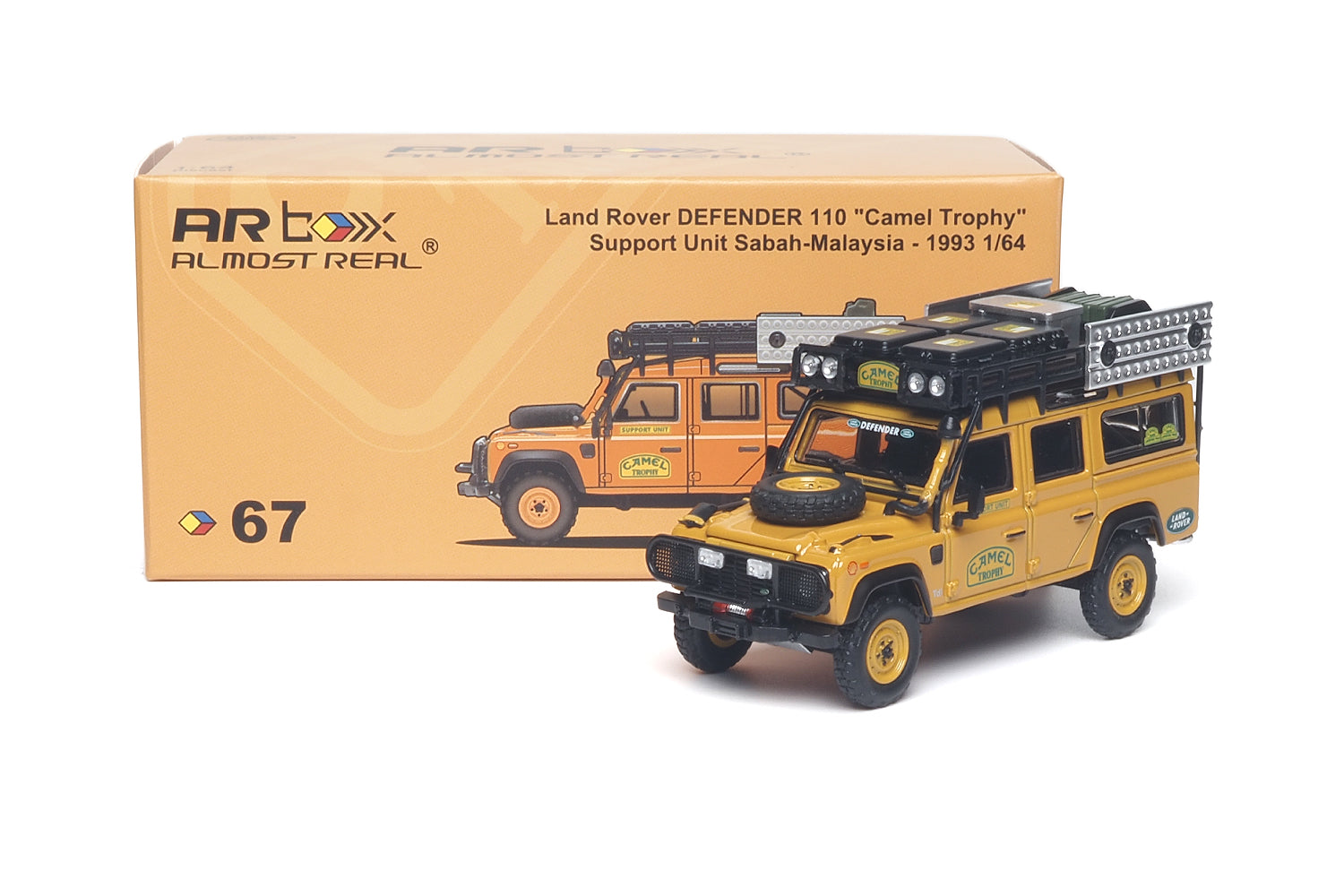  AR BOX 1:64 LAND ROVER DEFENDER 110 "CAMEL TROPHY" SUPPORT UNIT SABAH-MALAYSIA
