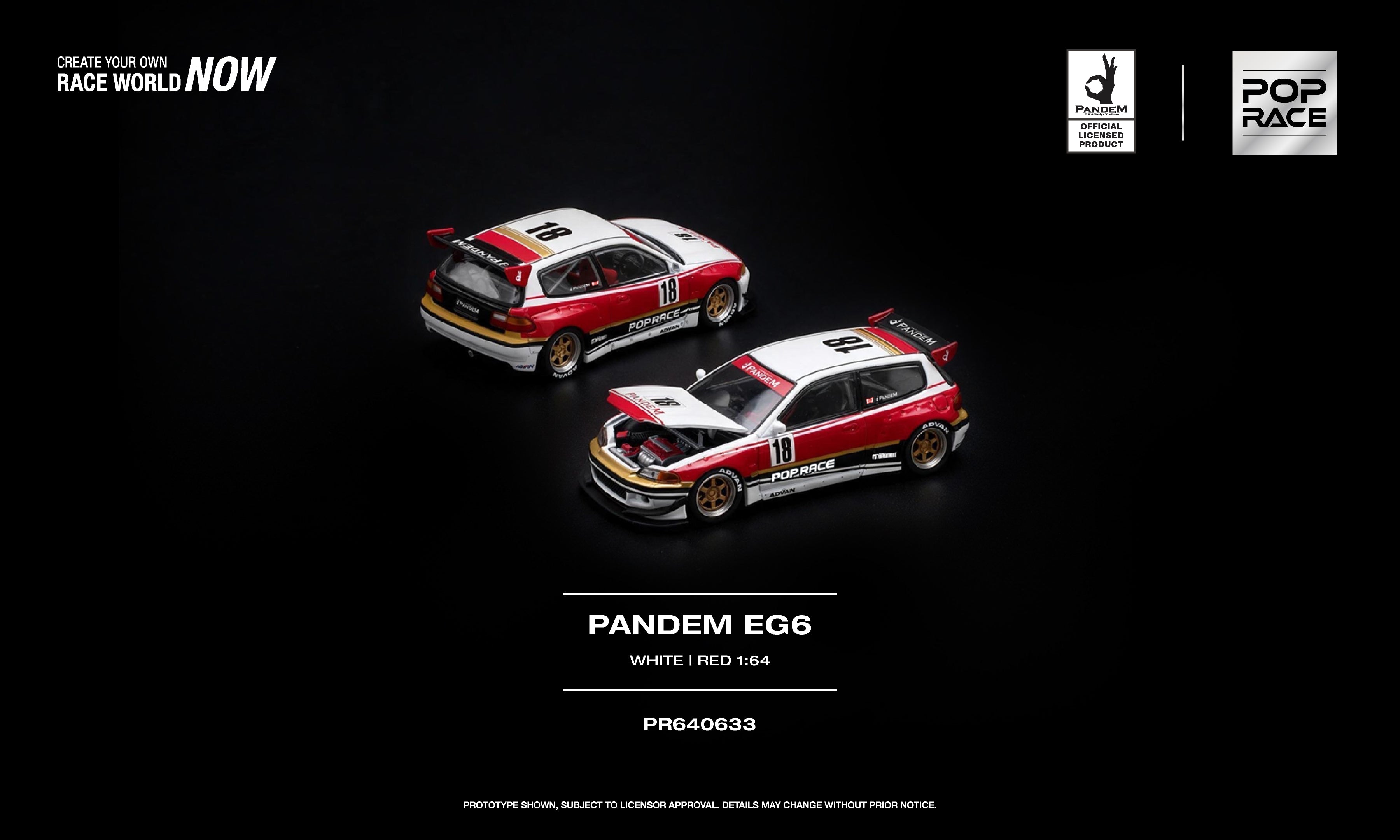 POP RACE 1/64 - PANDEM EG6 WHITE/RED