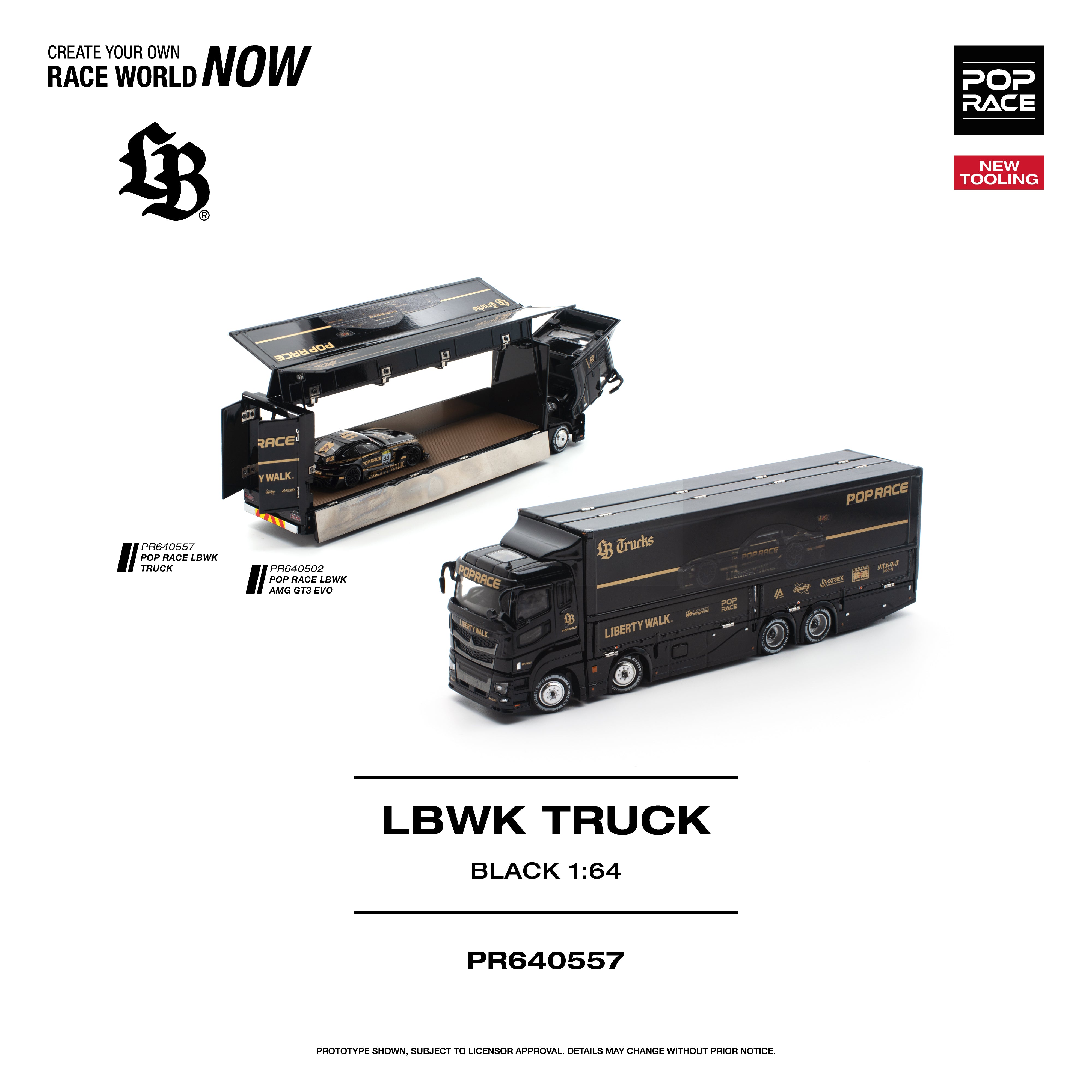 POP RACE 1/64 LBWK TRUCK - BLACK NEW TOOLING