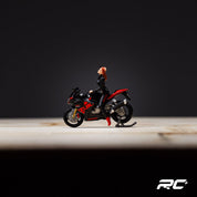 SUZUKI BLACK AND RED MOTORCYCLE DOLL SET RESIN MODEL