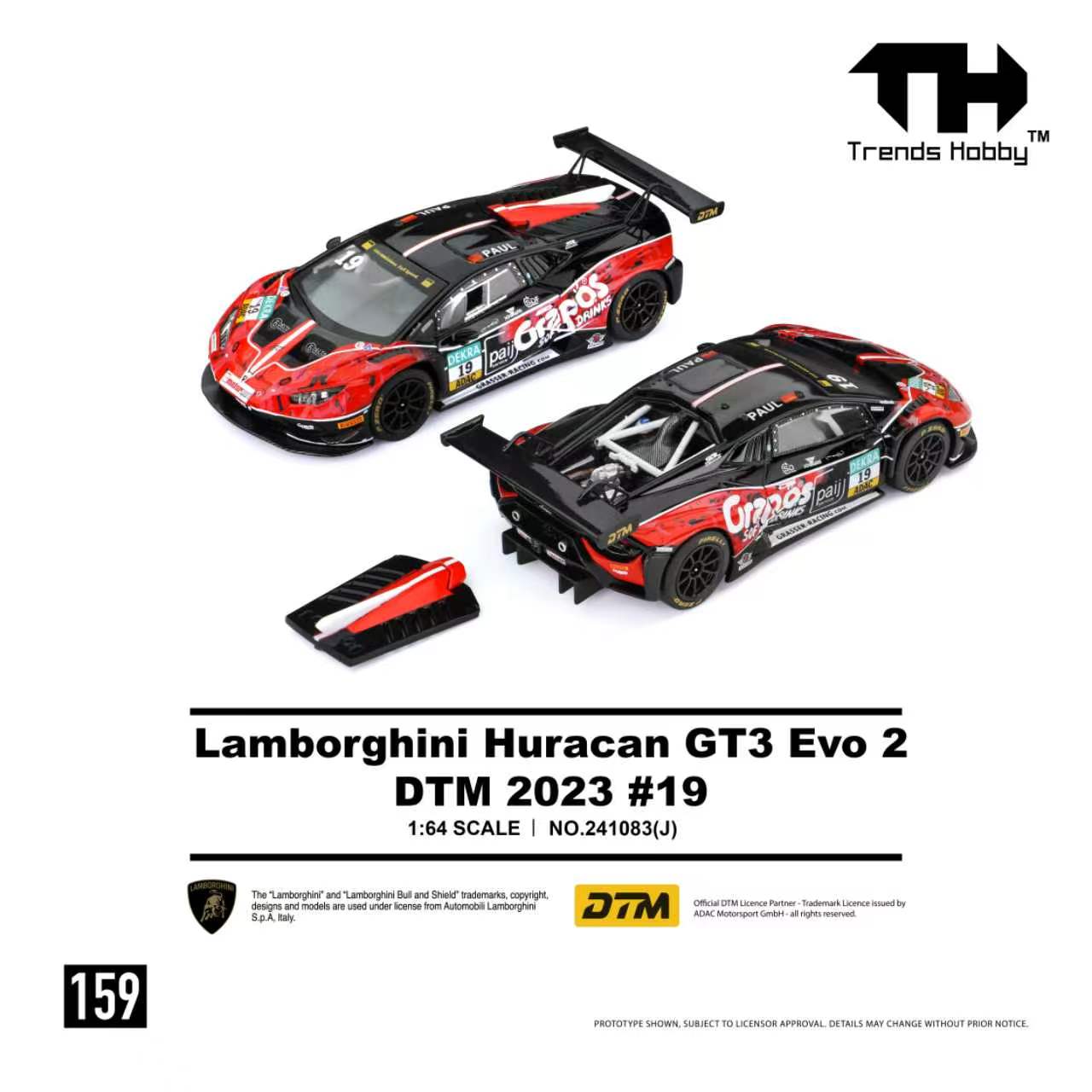 Trends Hobby TH 1:64 Lamborghini Huracan GT3 EVO2 Red-Black No. 19 Paint Scheme Red-Black DTM 2023