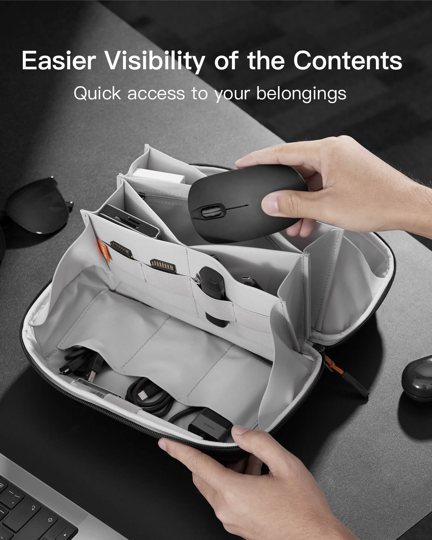 Inateck Accessories Bag - Multipurpose Electronics Organizer with 180° Open