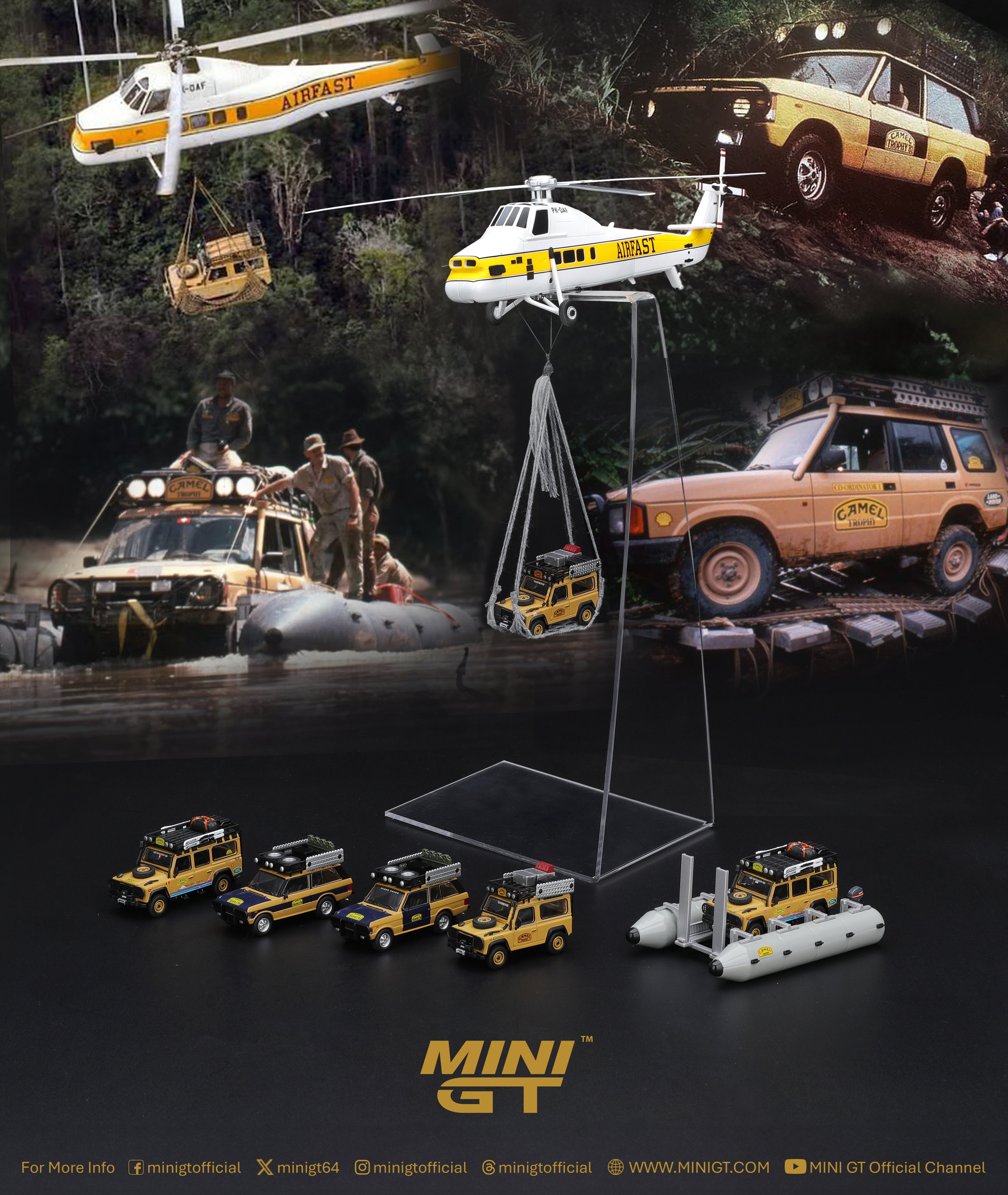 MINIGT 1/64 Sikorsky S58T Helicopter 1985 Camel Trophy