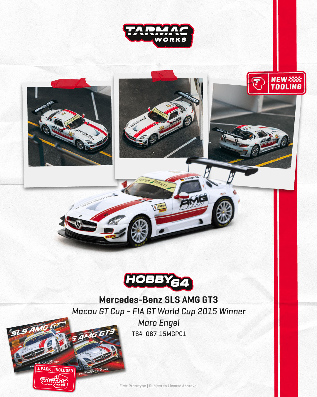 Tarmac Work 1/64 Mercedes-Benz SLS AMG GT3 Macau GT Cup - FIA GT World Cup 2015 Winner Maro Engel