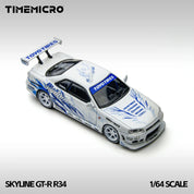 TimeMicro 1:64 Skyline GT-R R34 "Drift Flame" white alloy simulation