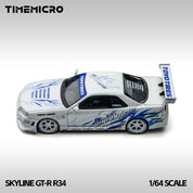 TimeMicro 1:64 Skyline GT-R R34 "Drift Flame" white alloy simulation
