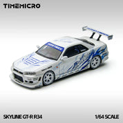 TimeMicro 1:64 Skyline GT-R R34 "Drift Flame" white alloy simulation