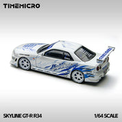 TimeMicro 1:64 Skyline GT-R R34 "Drift Flame" white alloy simulation