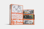 GCD 1:64 Mitsubishi Fuso Super Great Transport LBWK 3 trucks set special edition + 1 X Chase sport car included