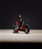 SUZUKI BLACK AND RED MOTORCYCLE DOLL SET RESIN MODEL