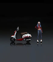 MOREART 1:64 VINTAGE SCOOTER WHITE AND RED FASHION FEMALE DOLL SET RESIN MODEL