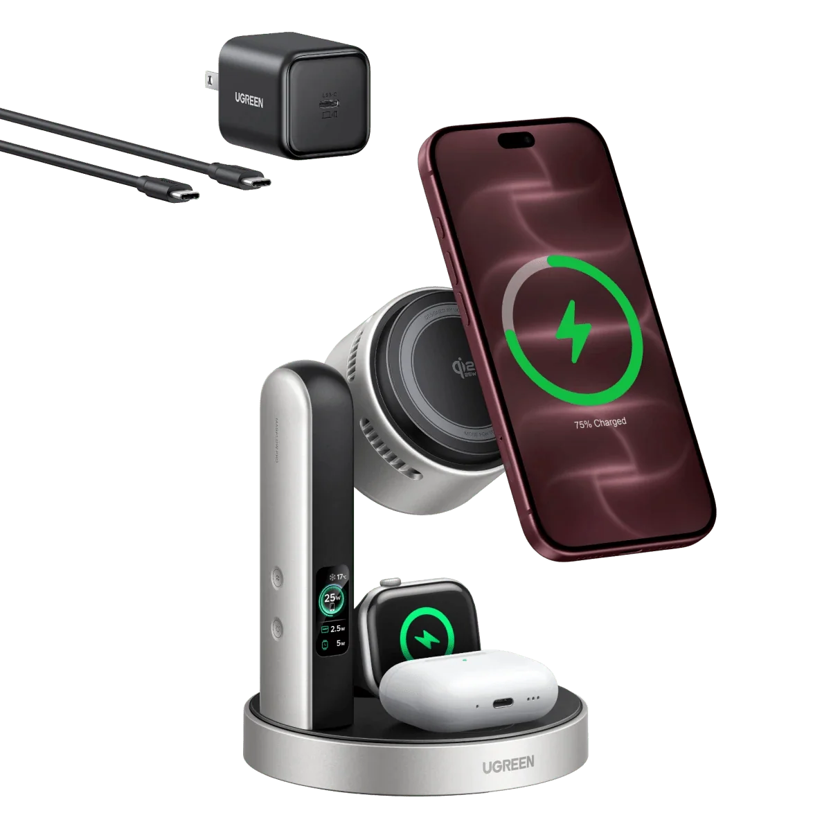UGREEN MagFlow Pro 2-in-1 Magnetic Wireless Charging Stand 25W